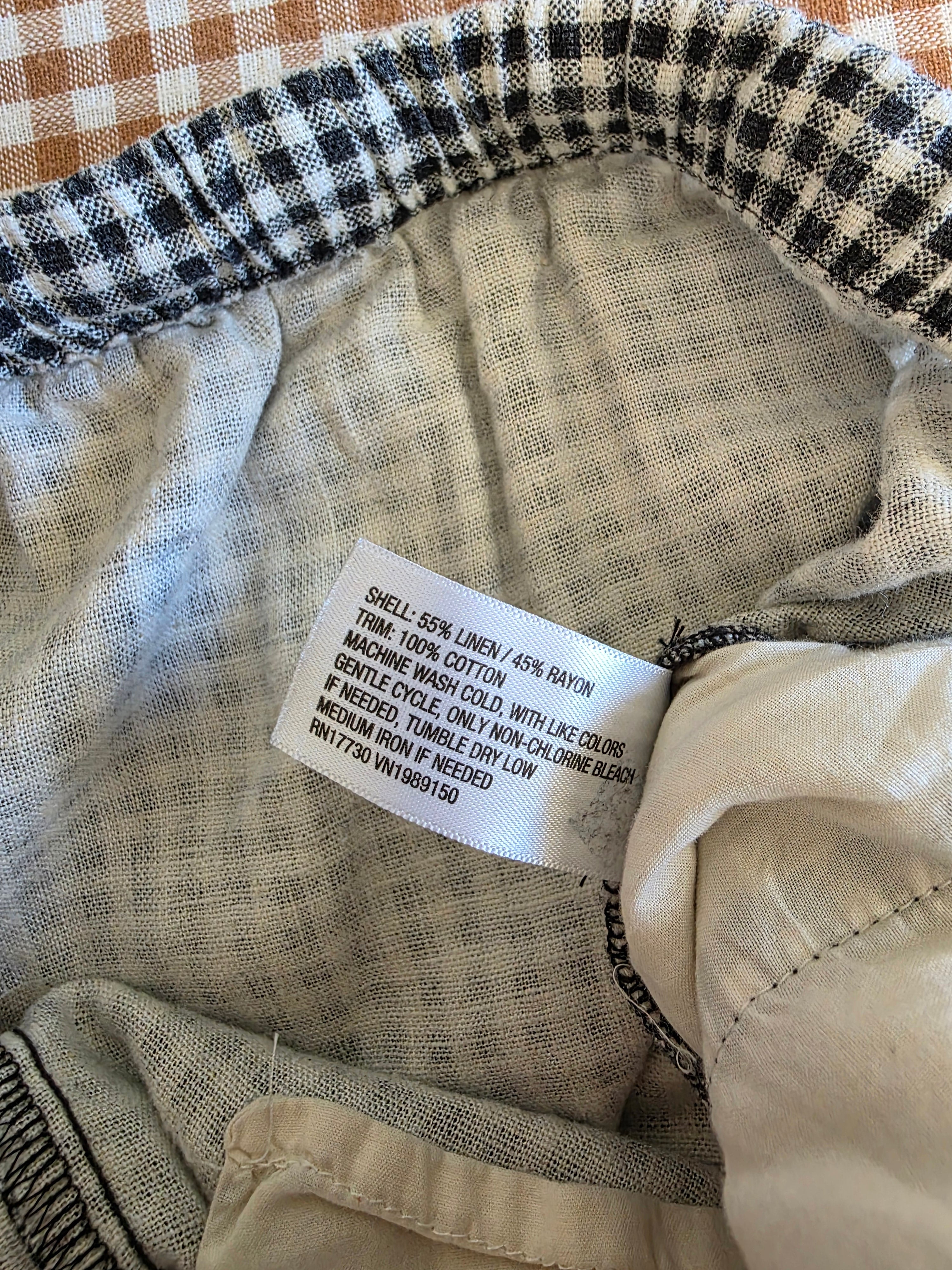 Gingham Linen Blend Wide Leg Pants (XL)