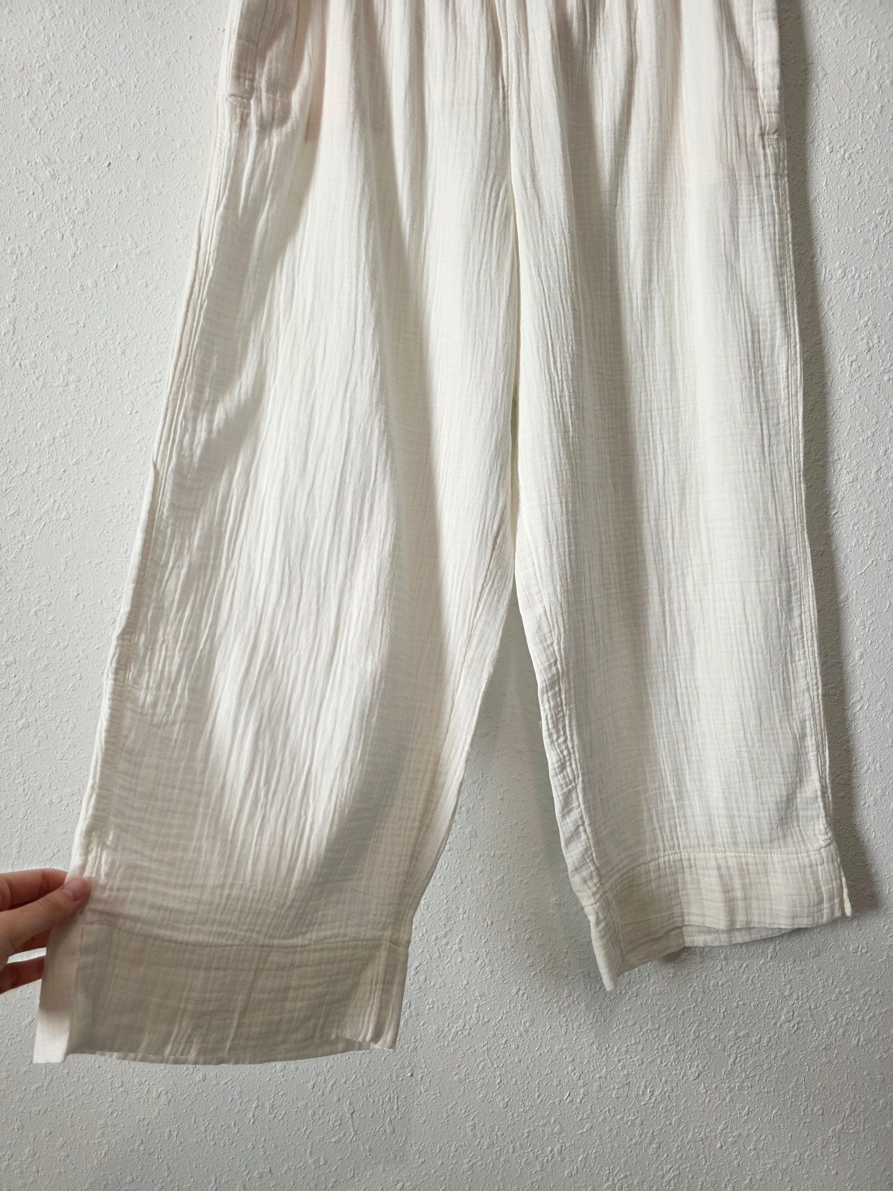Cotton Gauze Wide Leg Pants (L)