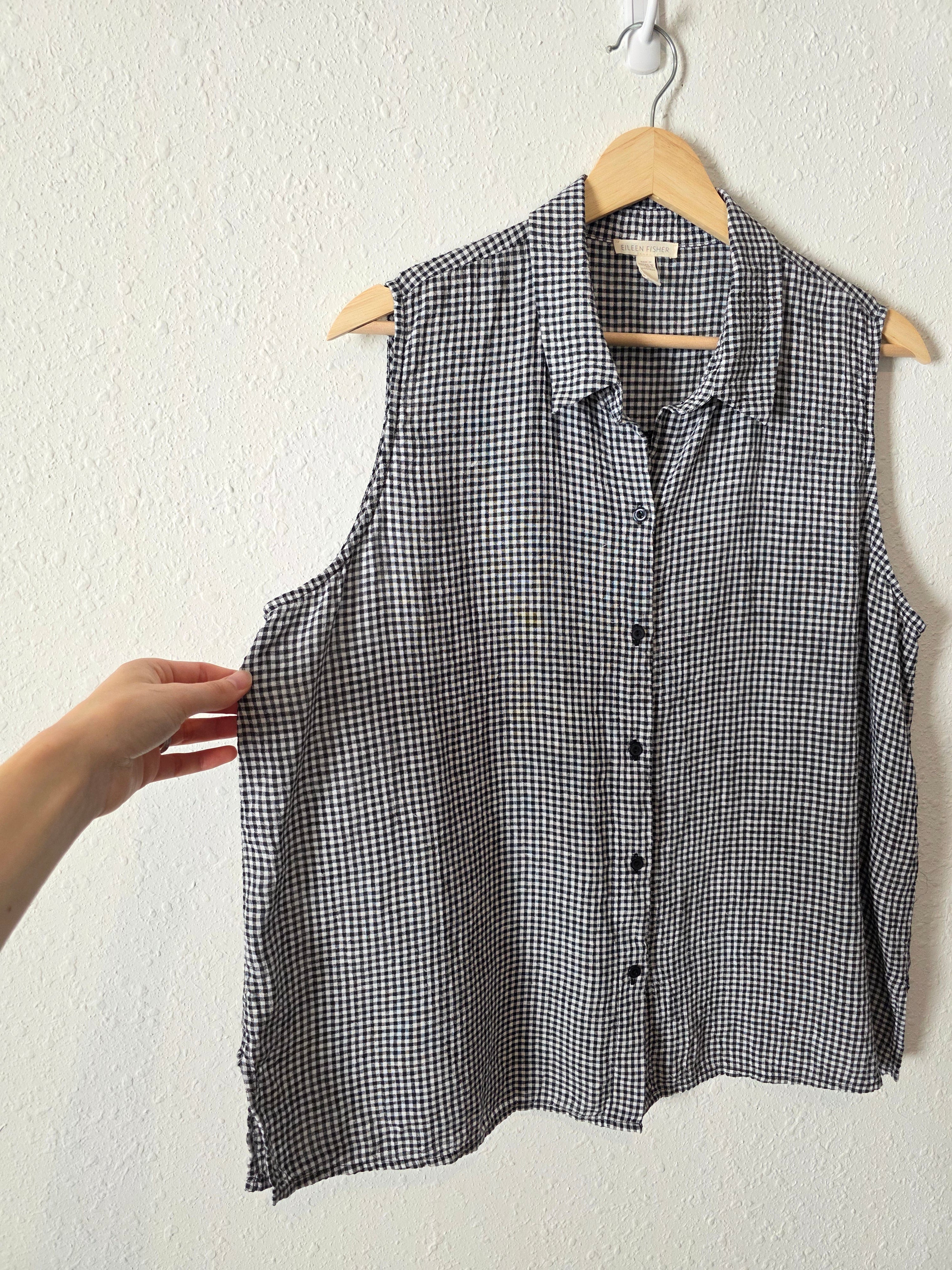 Eileen Fisher Gingham Linen Tank (M)