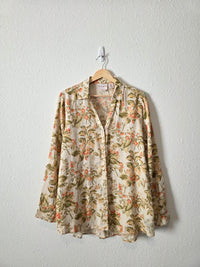 Strawberry Print Linen Button Up Shirt (M)