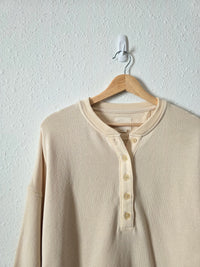 Cream Oversized Henley Sweatshirt (XS)