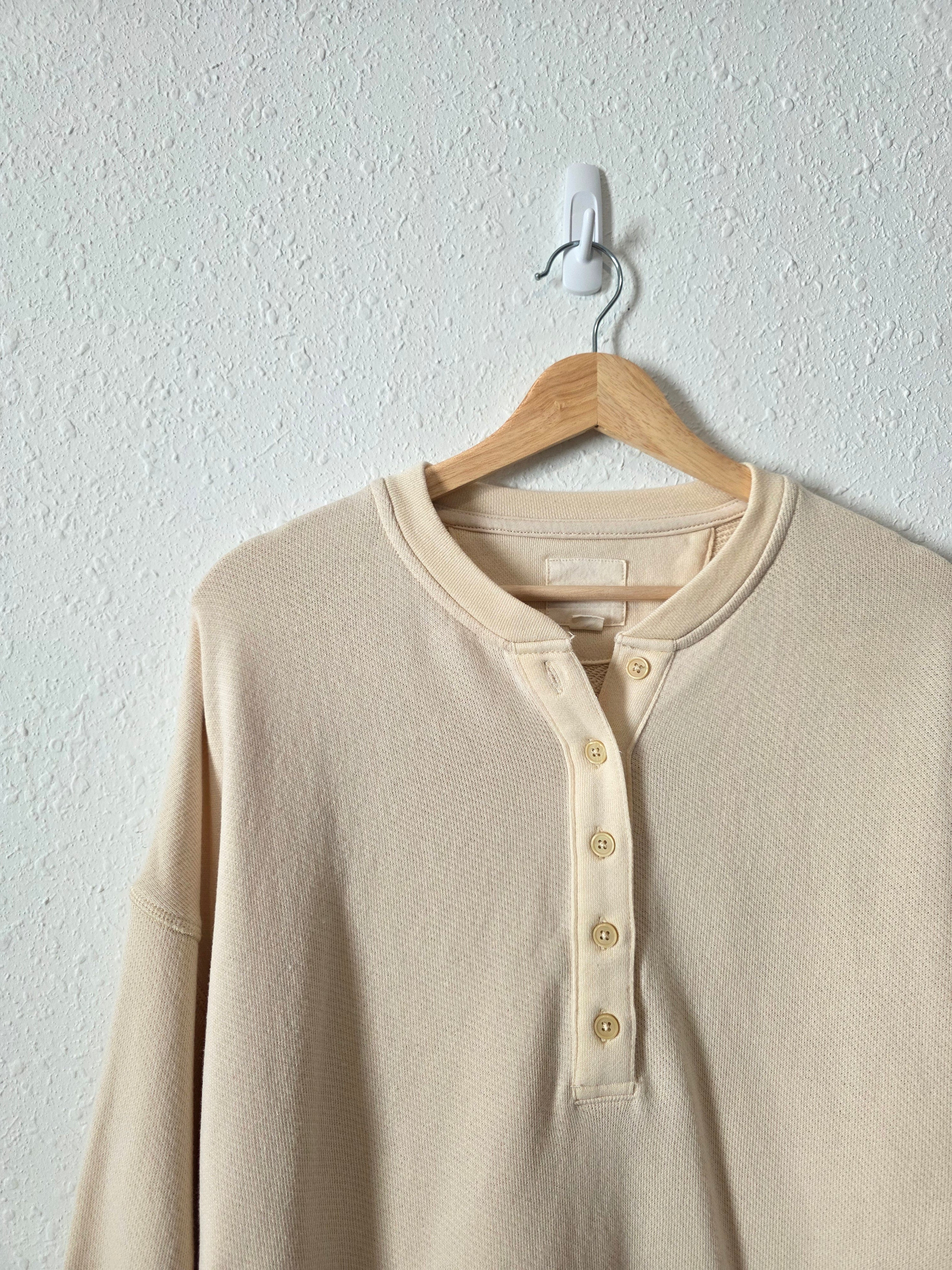 Cream Oversized Henley Sweatshirt (XS)