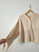 Cream Oversized Henley Sweatshirt (XS)
