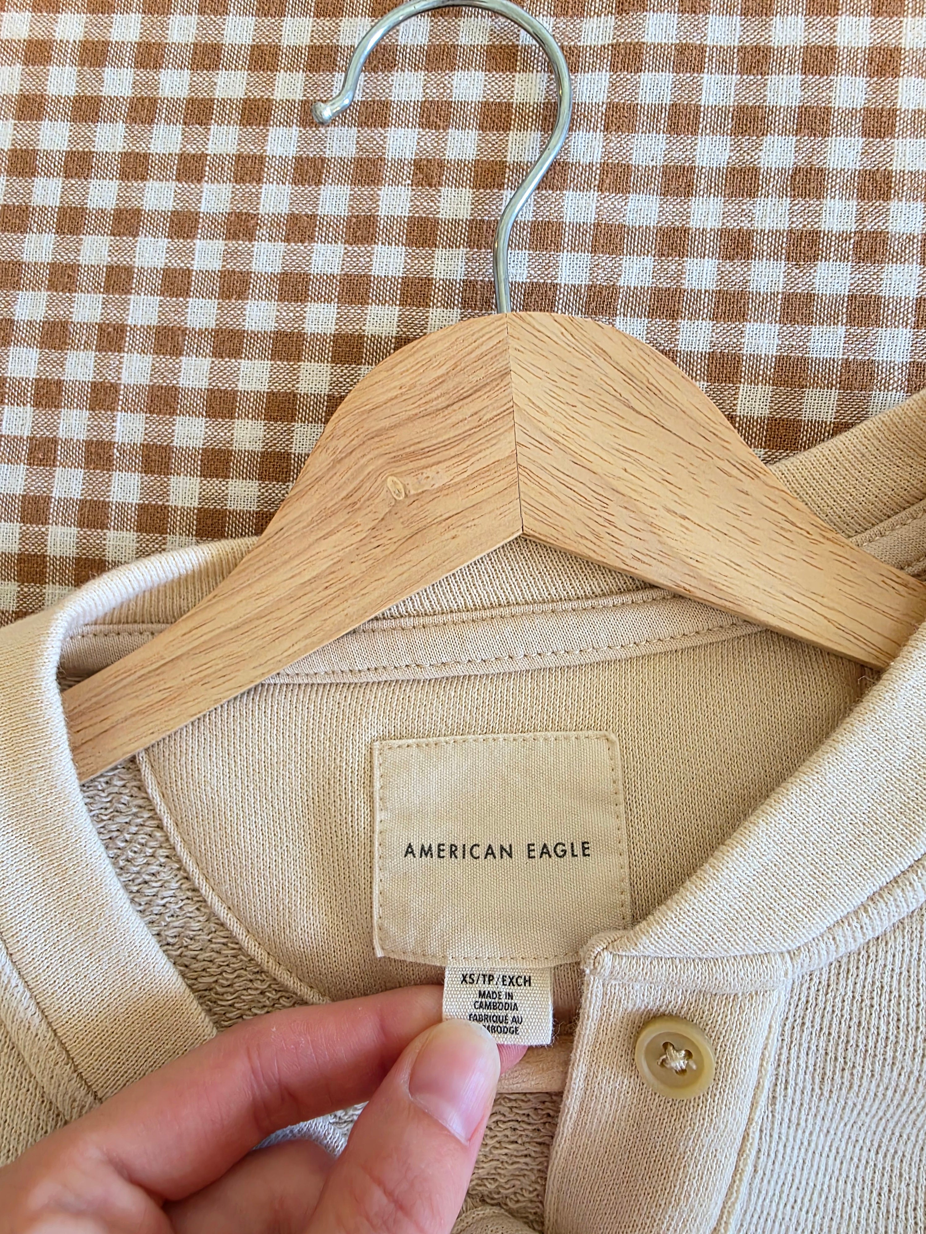 Cream Oversized Henley Sweatshirt (XS)