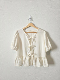Linen Blend Tie Front Top (XL)