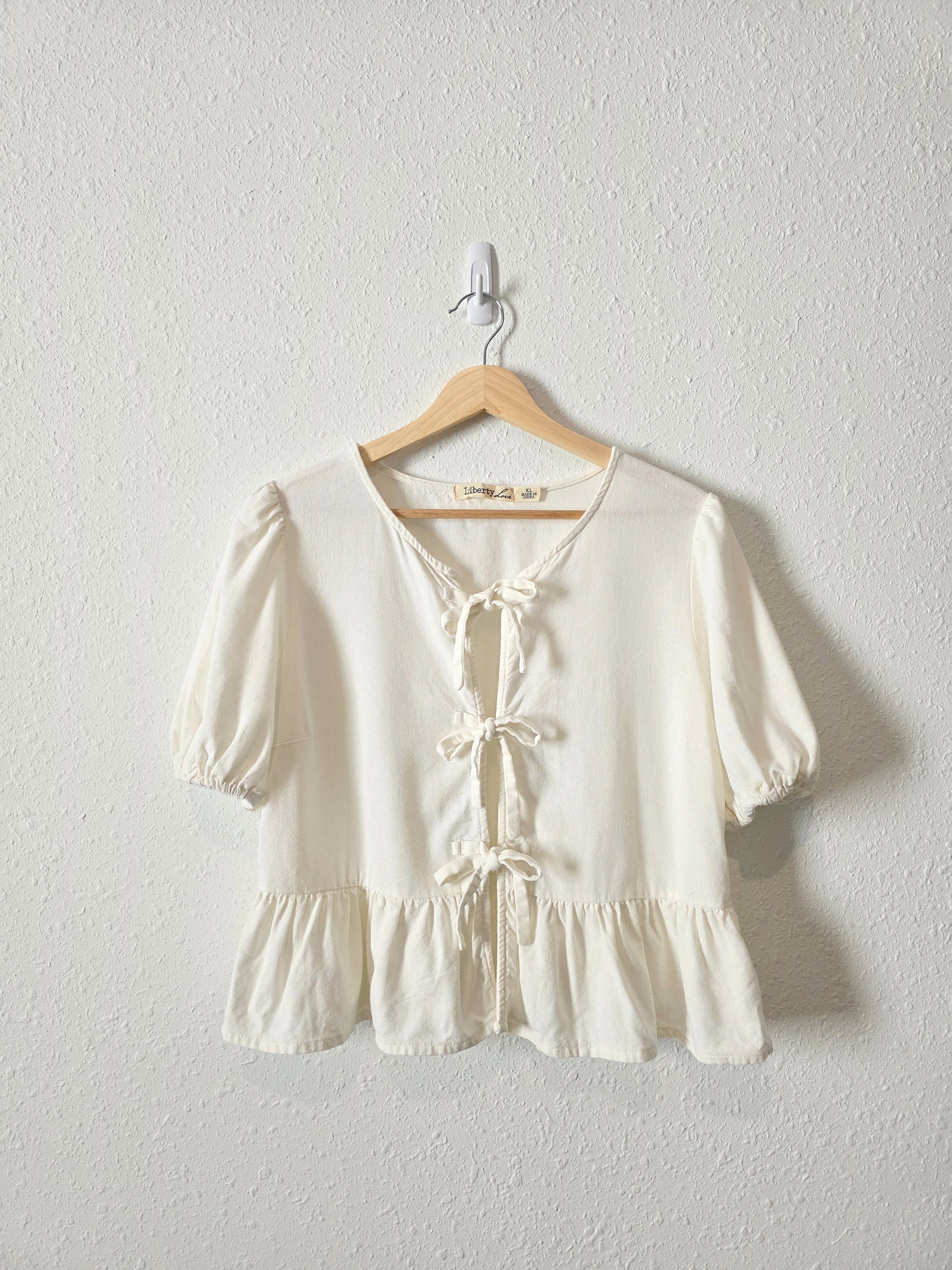 Linen Blend Tie Front Top (XL)