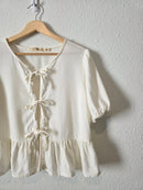 Linen Blend Tie Front Top (XL)