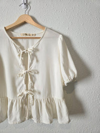 Linen Blend Tie Front Top (XL)