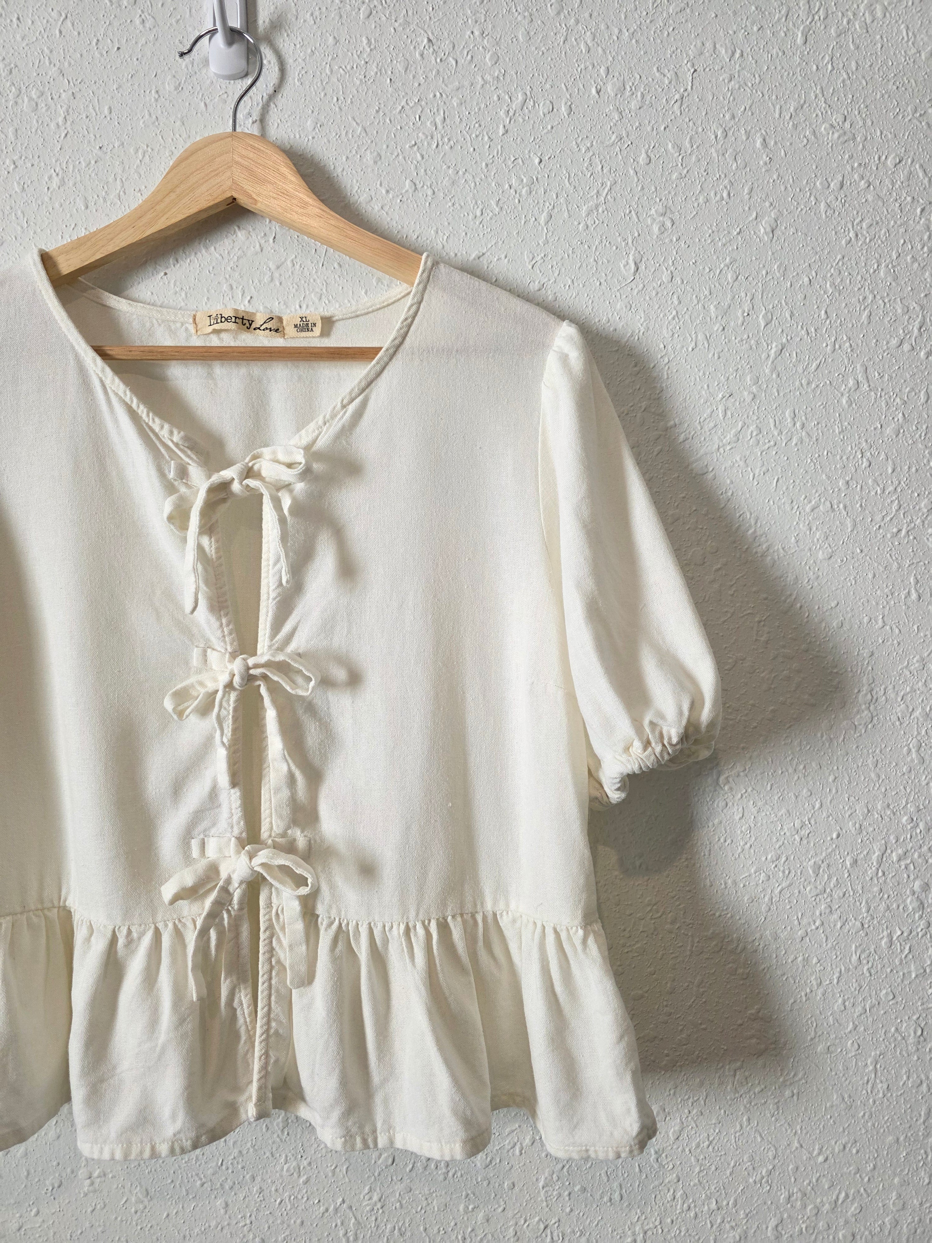 Linen Blend Tie Front Top (XL)