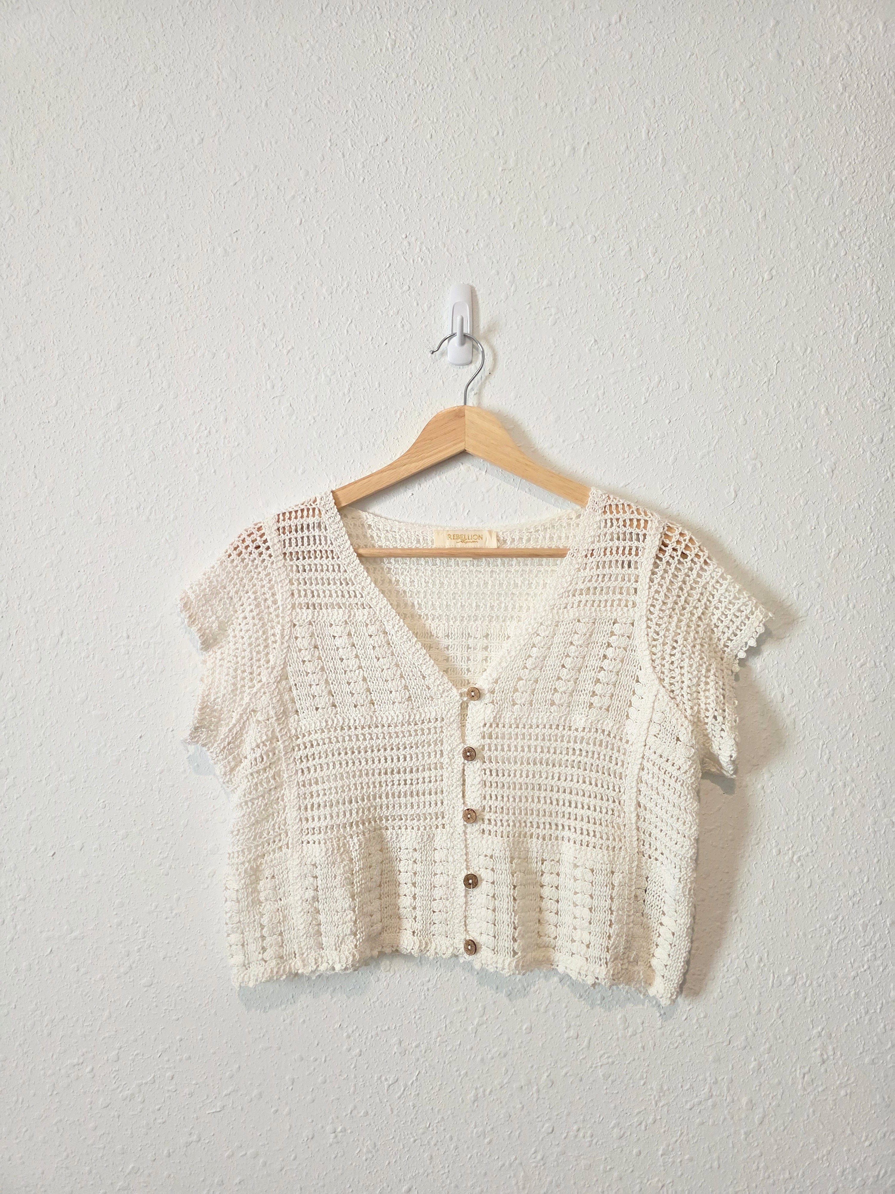 Cotton Crochet Knit Top (S)