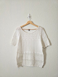 Relaxed Crochet Cotton Knit Tee (S)