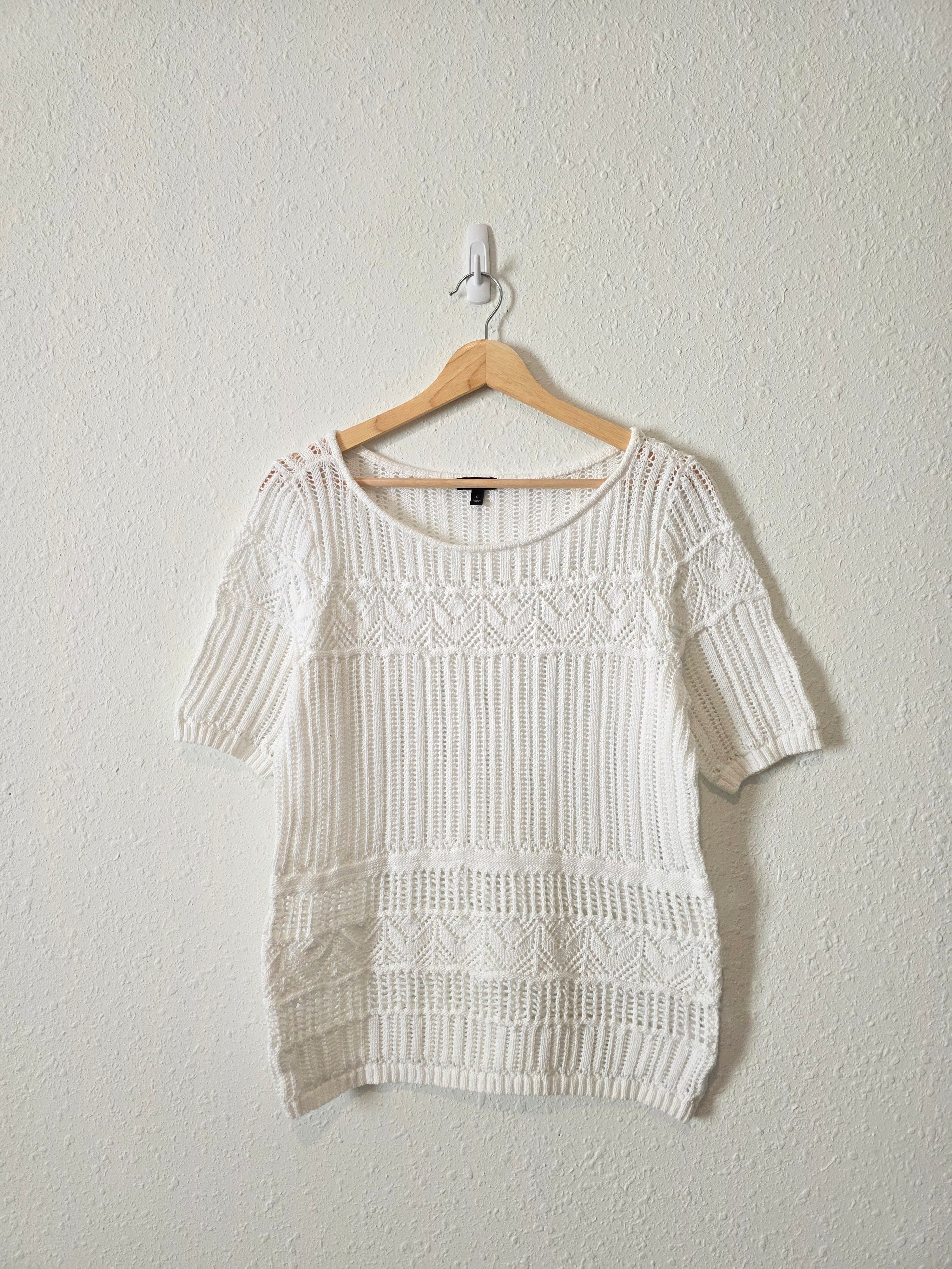 Relaxed Crochet Cotton Knit Tee (S)