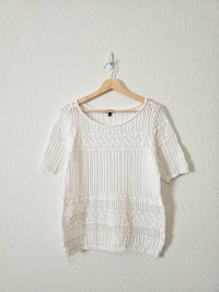 Relaxed Crochet Cotton Knit Tee (S)