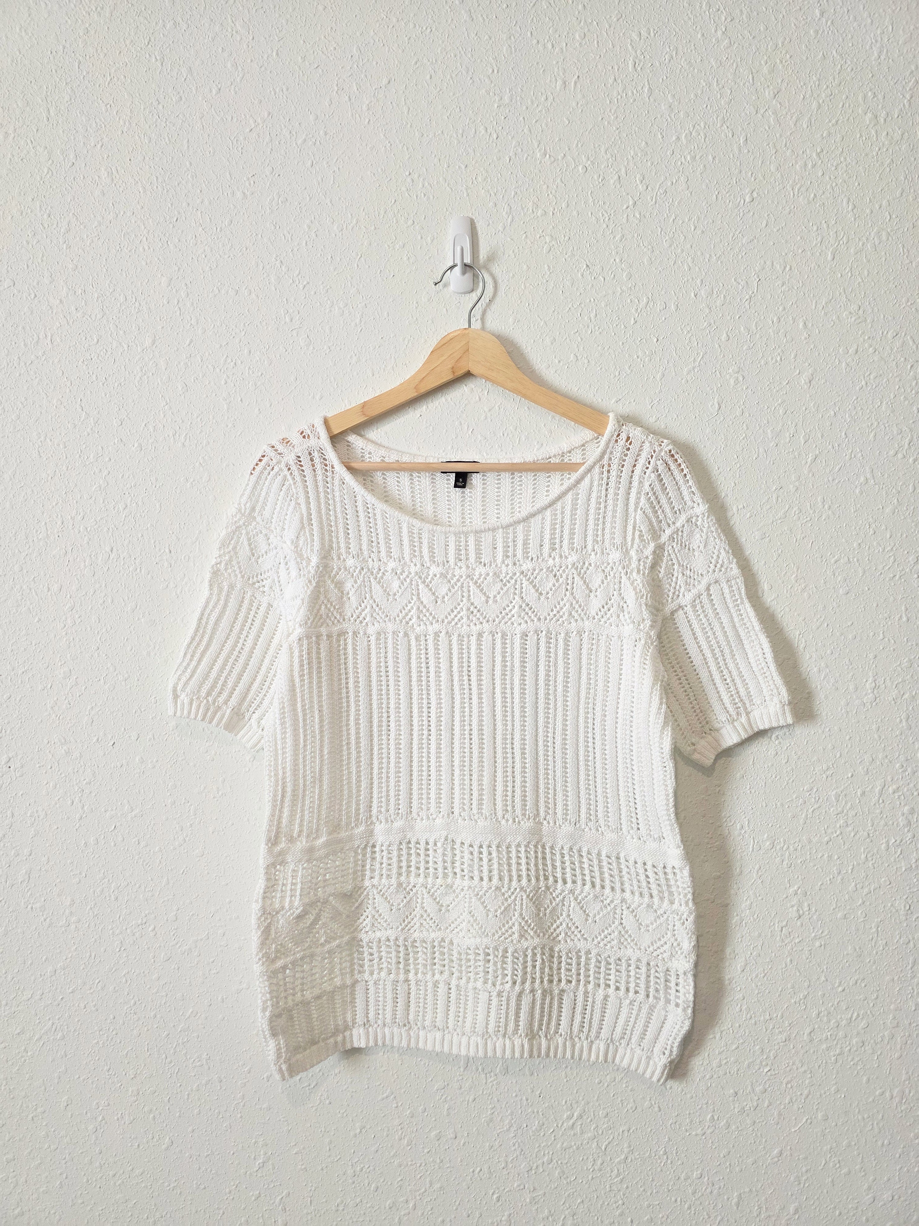 Relaxed Crochet Cotton Knit Tee (S)