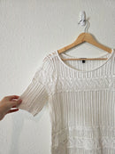 Relaxed Crochet Cotton Knit Tee (S)