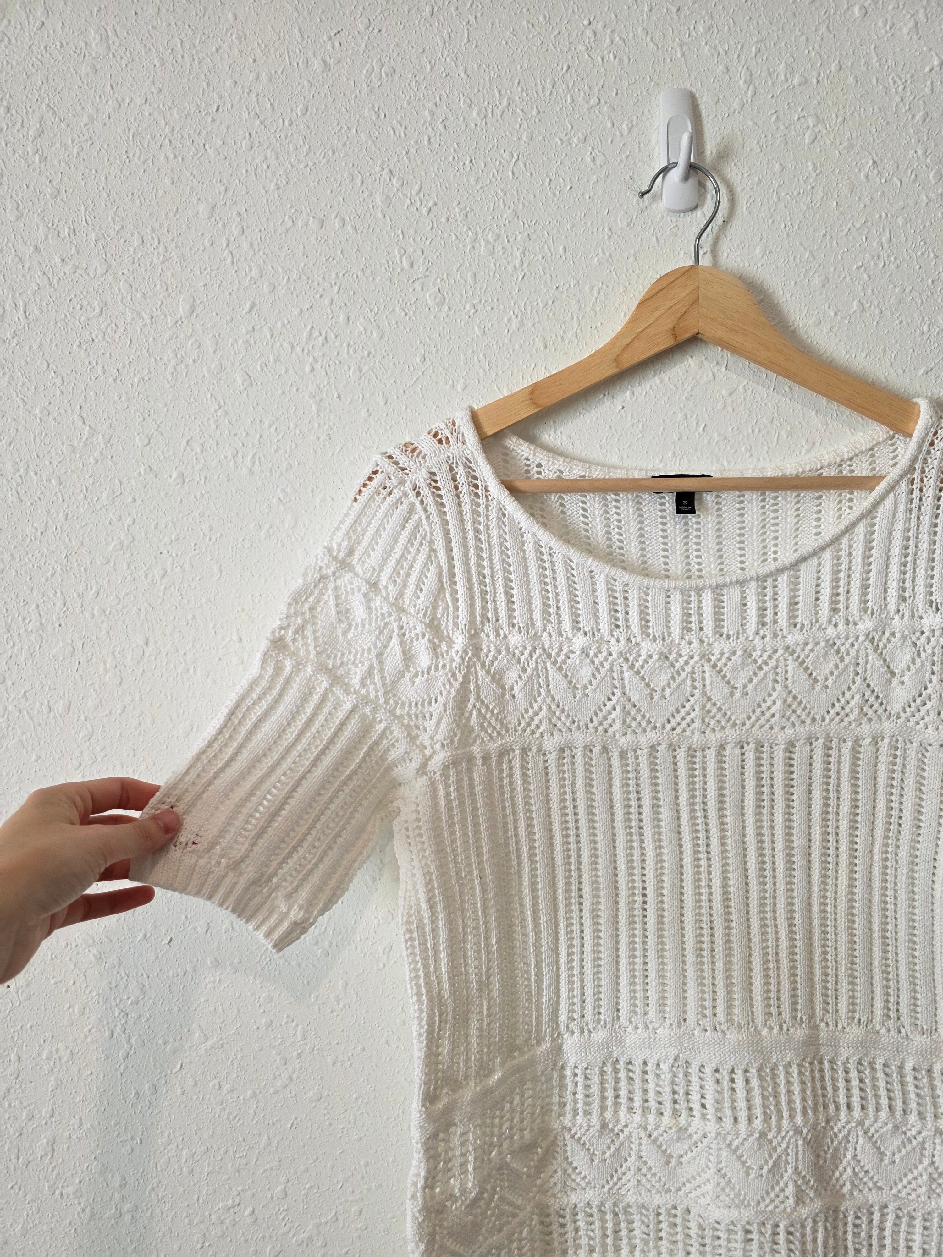 Relaxed Crochet Cotton Knit Tee (S)