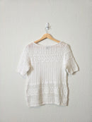 Relaxed Crochet Cotton Knit Tee (S)