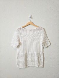 Relaxed Crochet Cotton Knit Tee (S)