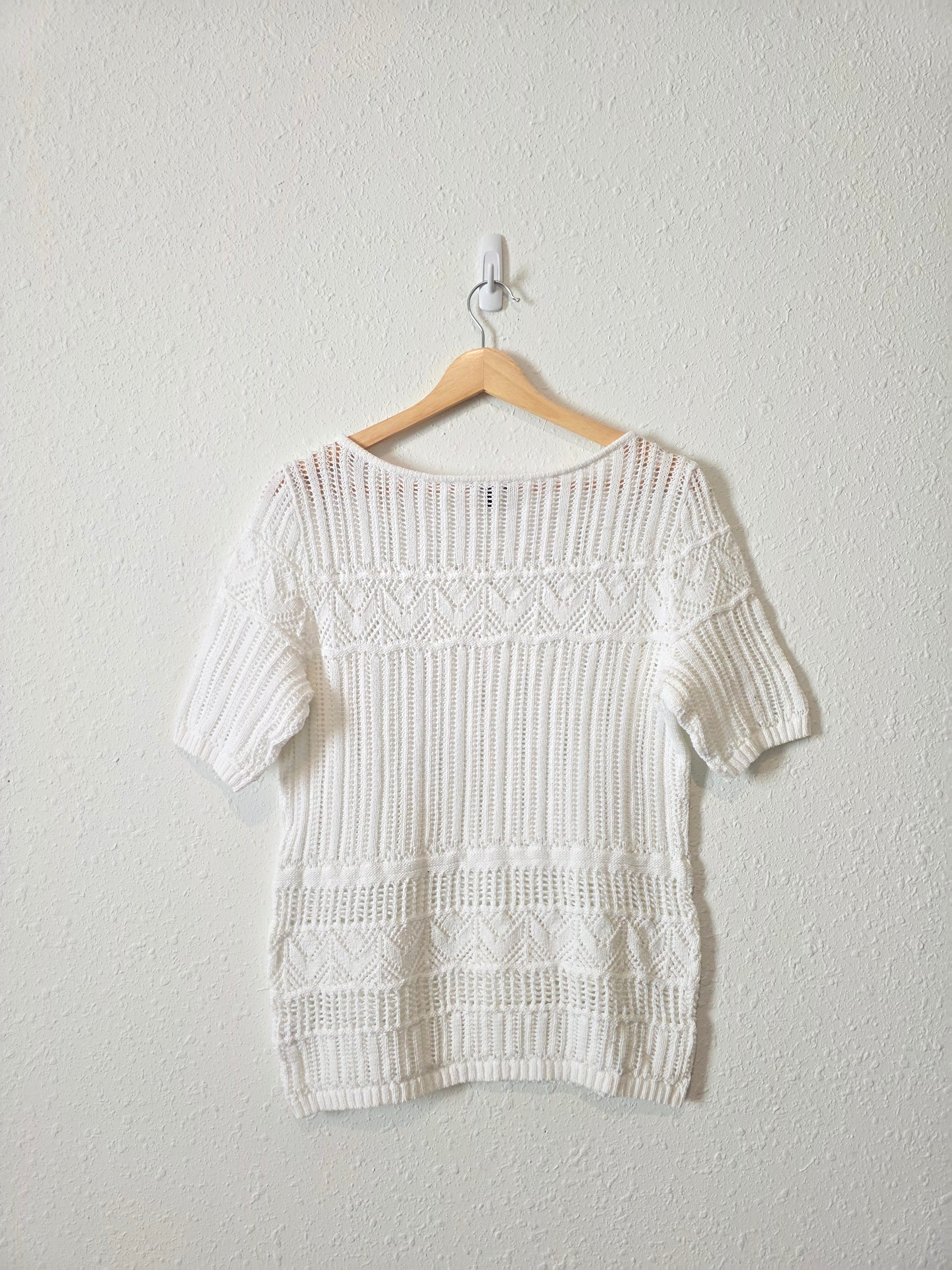Relaxed Crochet Cotton Knit Tee (S)