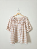Neutral Gingham Button Up Top (L)