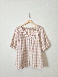 Neutral Gingham Button Up Top (L)