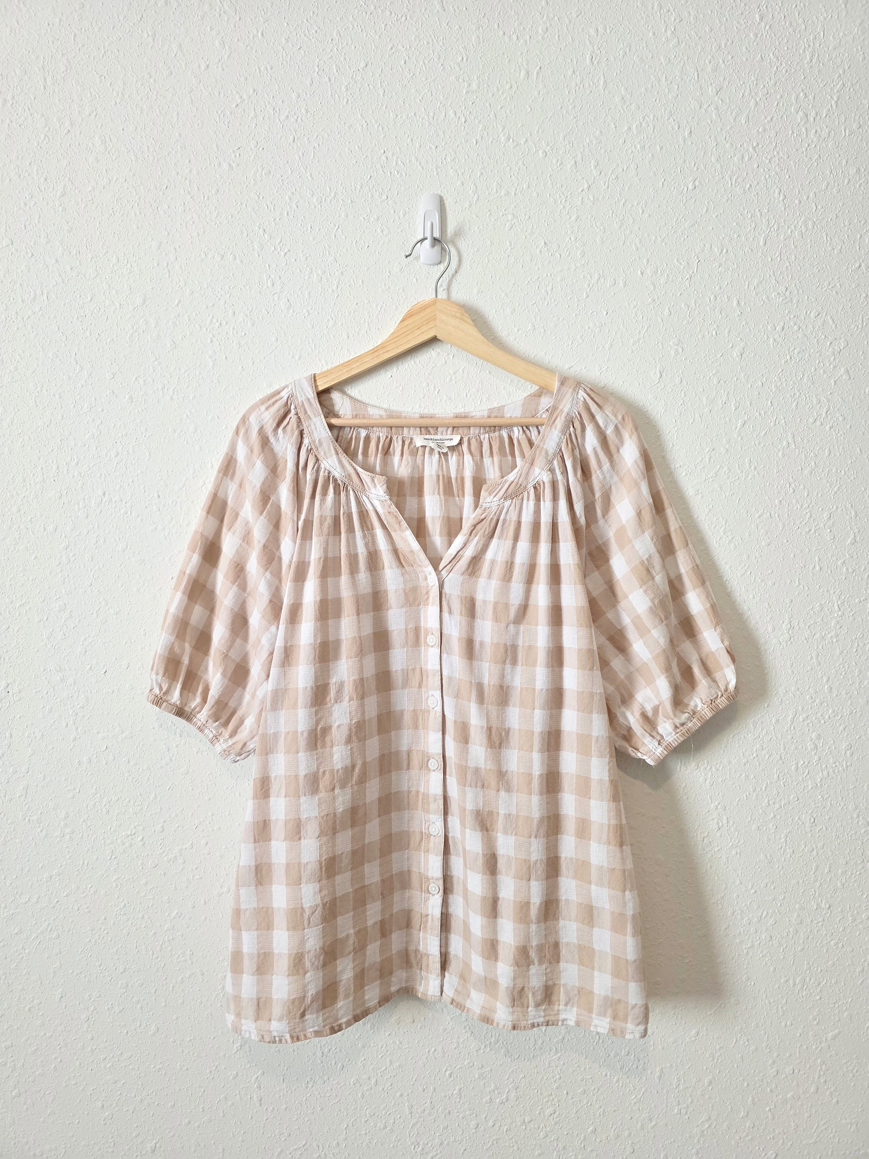 Neutral Gingham Button Up Top (L)