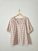 Neutral Gingham Button Up Top (L)