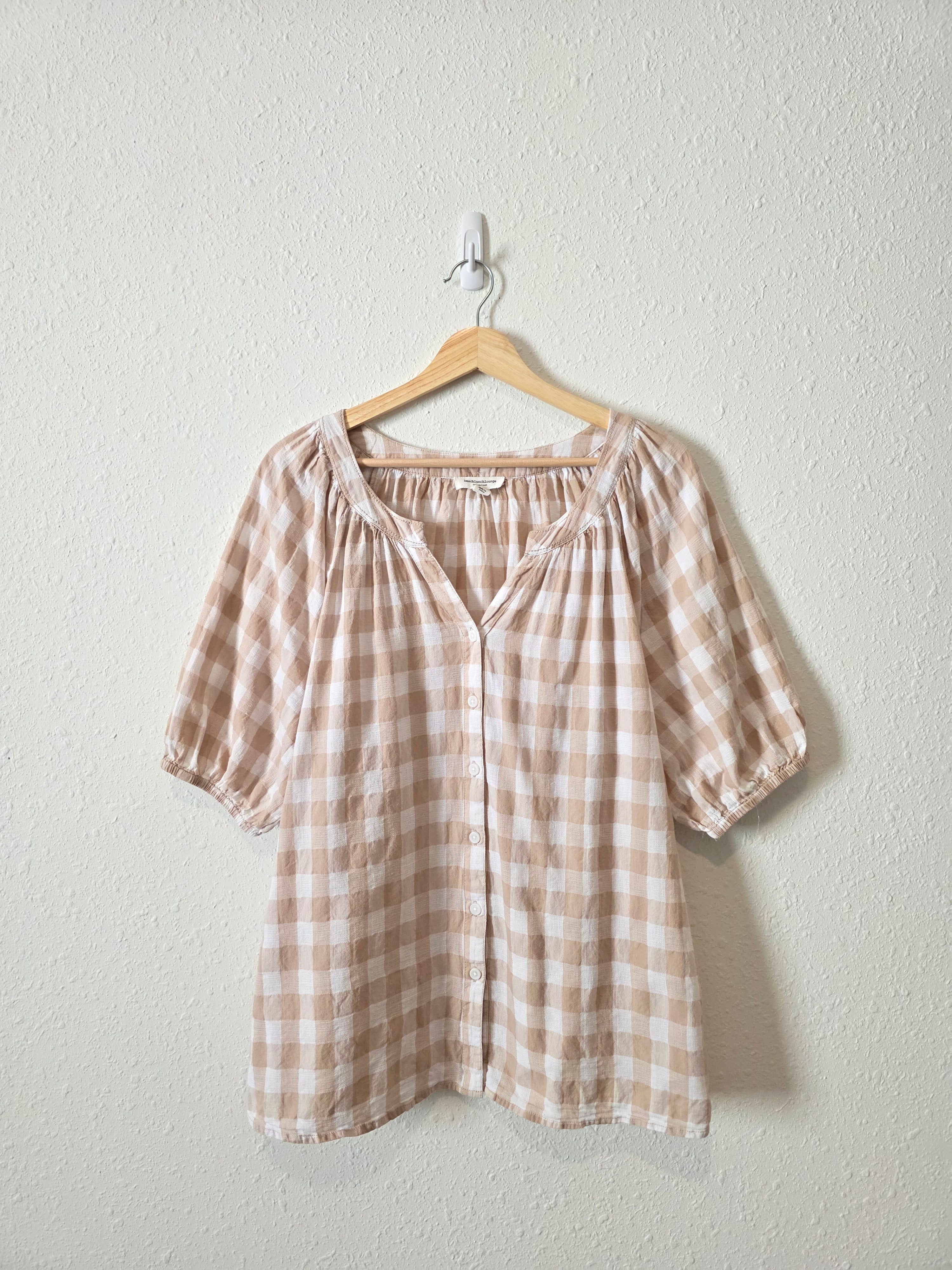 Neutral Gingham Button Up Top (L)