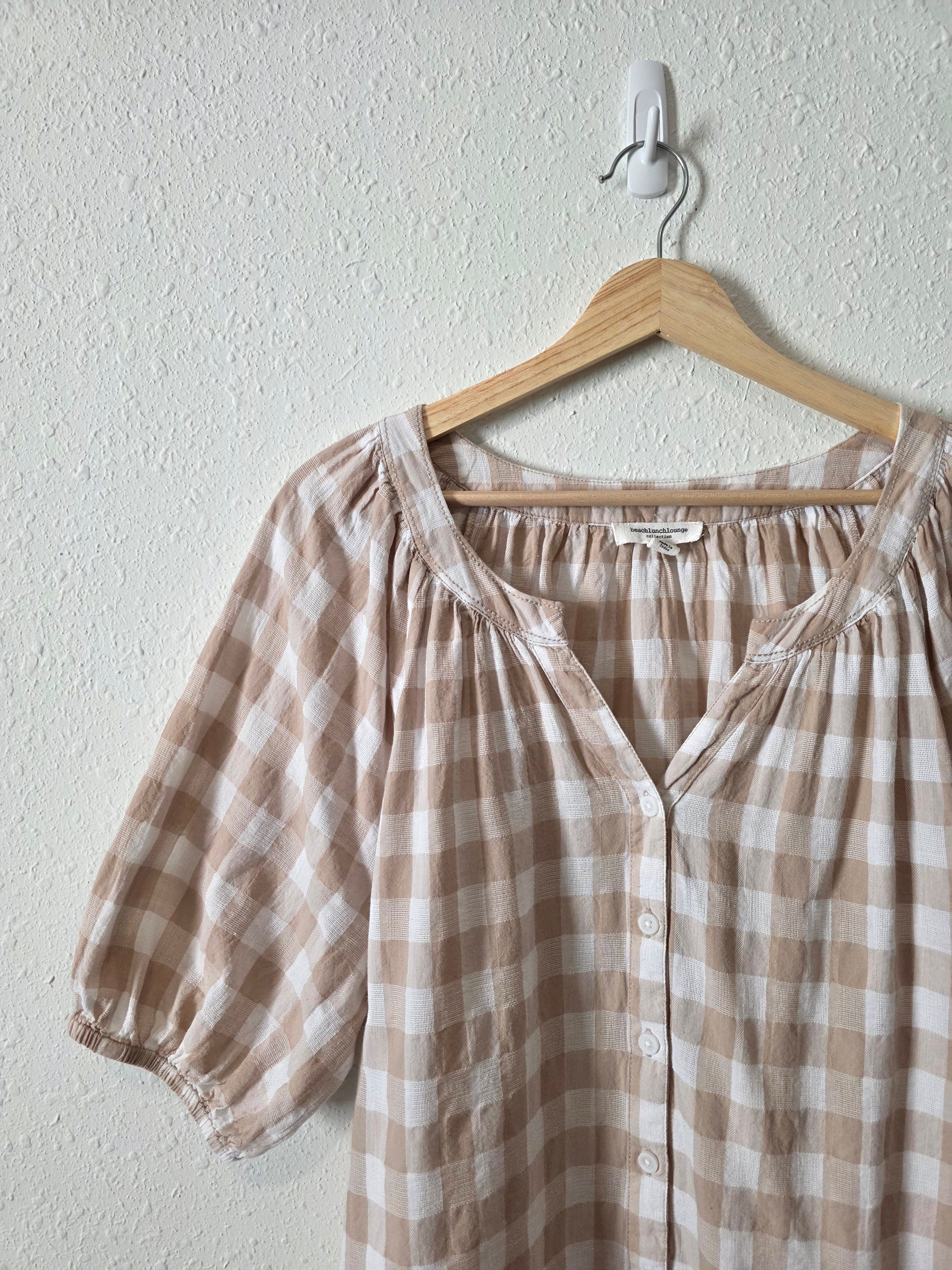Neutral Gingham Button Up Top (L)