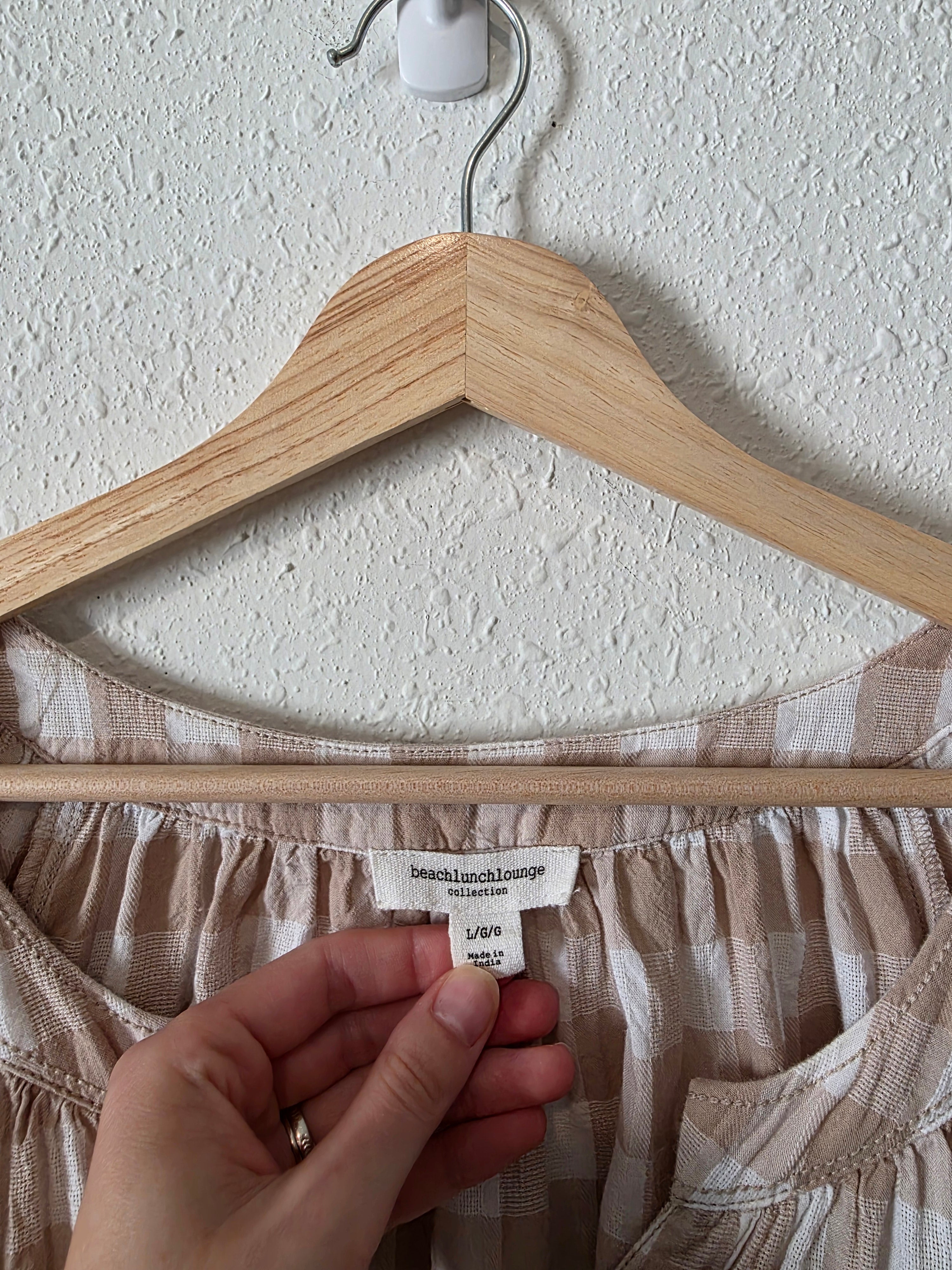 Neutral Gingham Button Up Top (L)