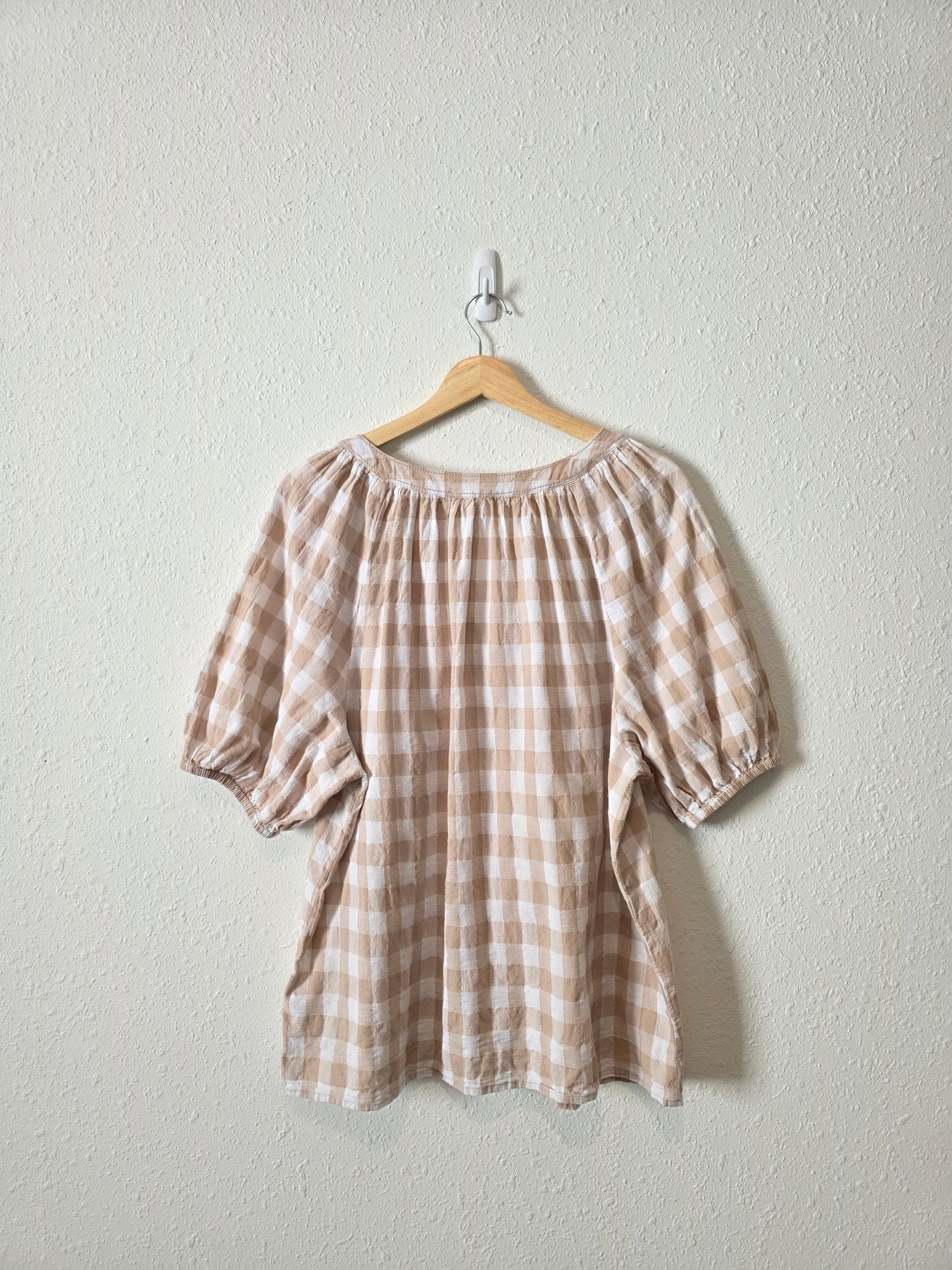 Neutral Gingham Button Up Top (L)