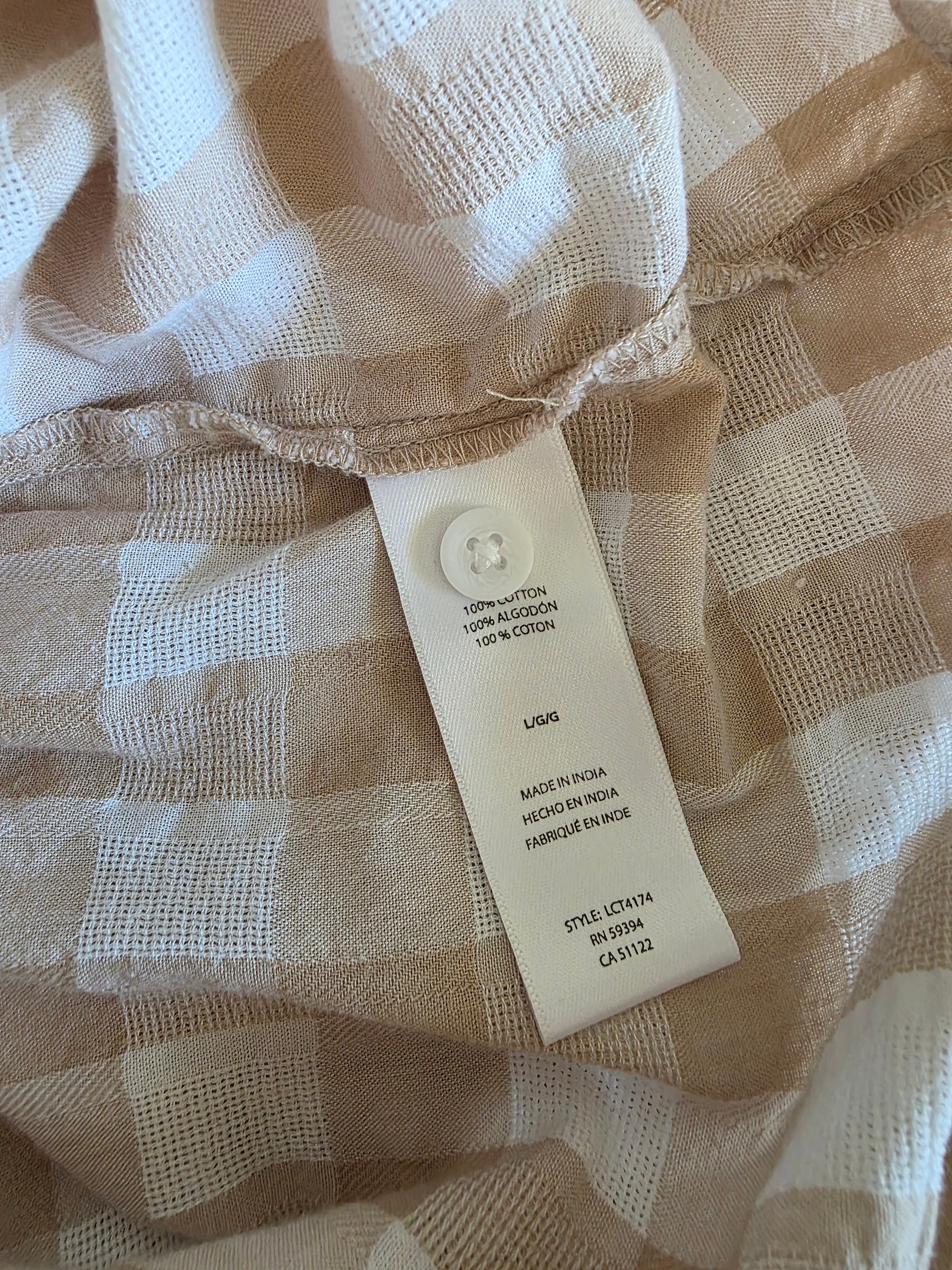 Neutral Gingham Button Up Top (L)