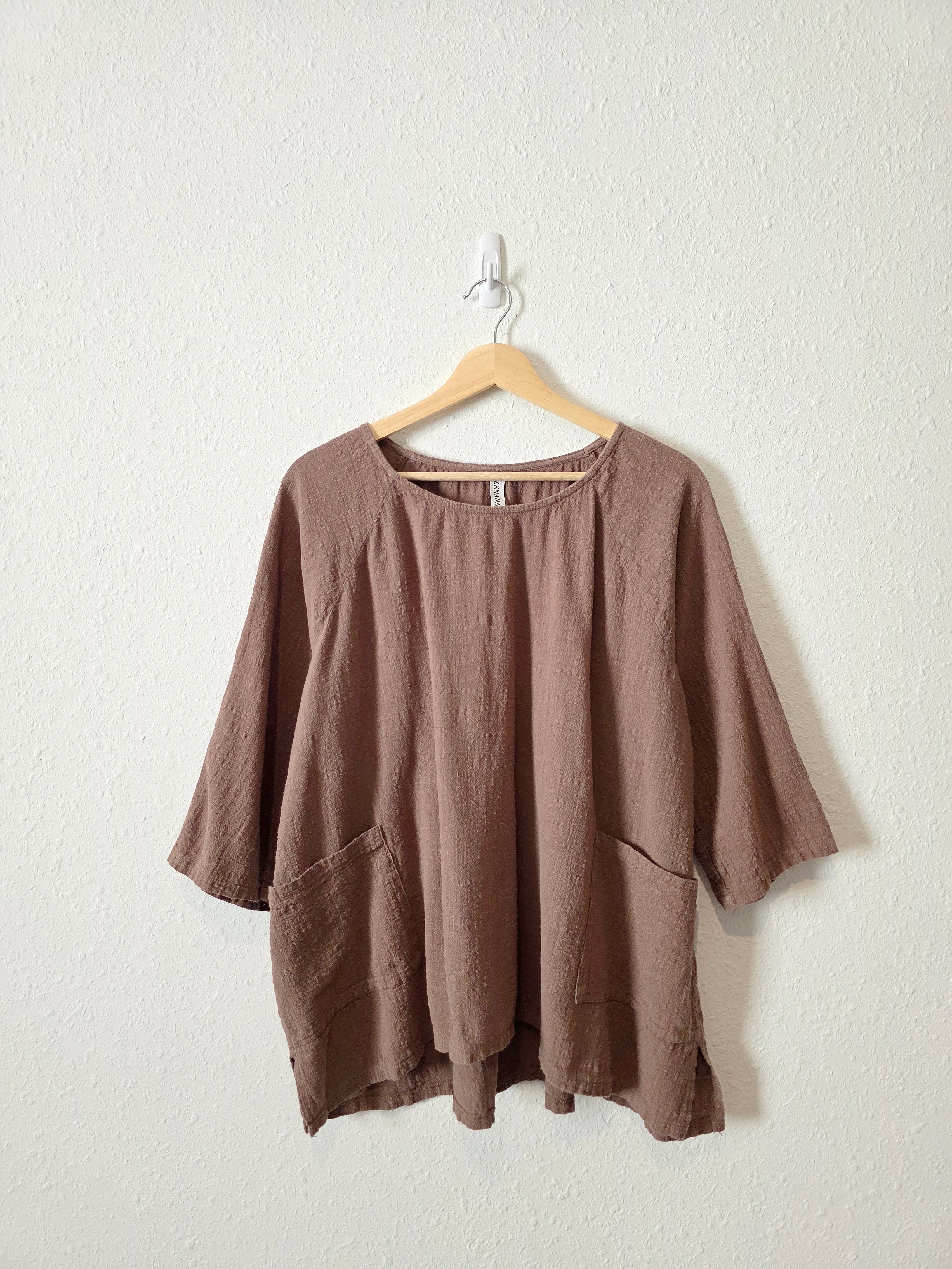 Brown Textured Cotton Top (L)