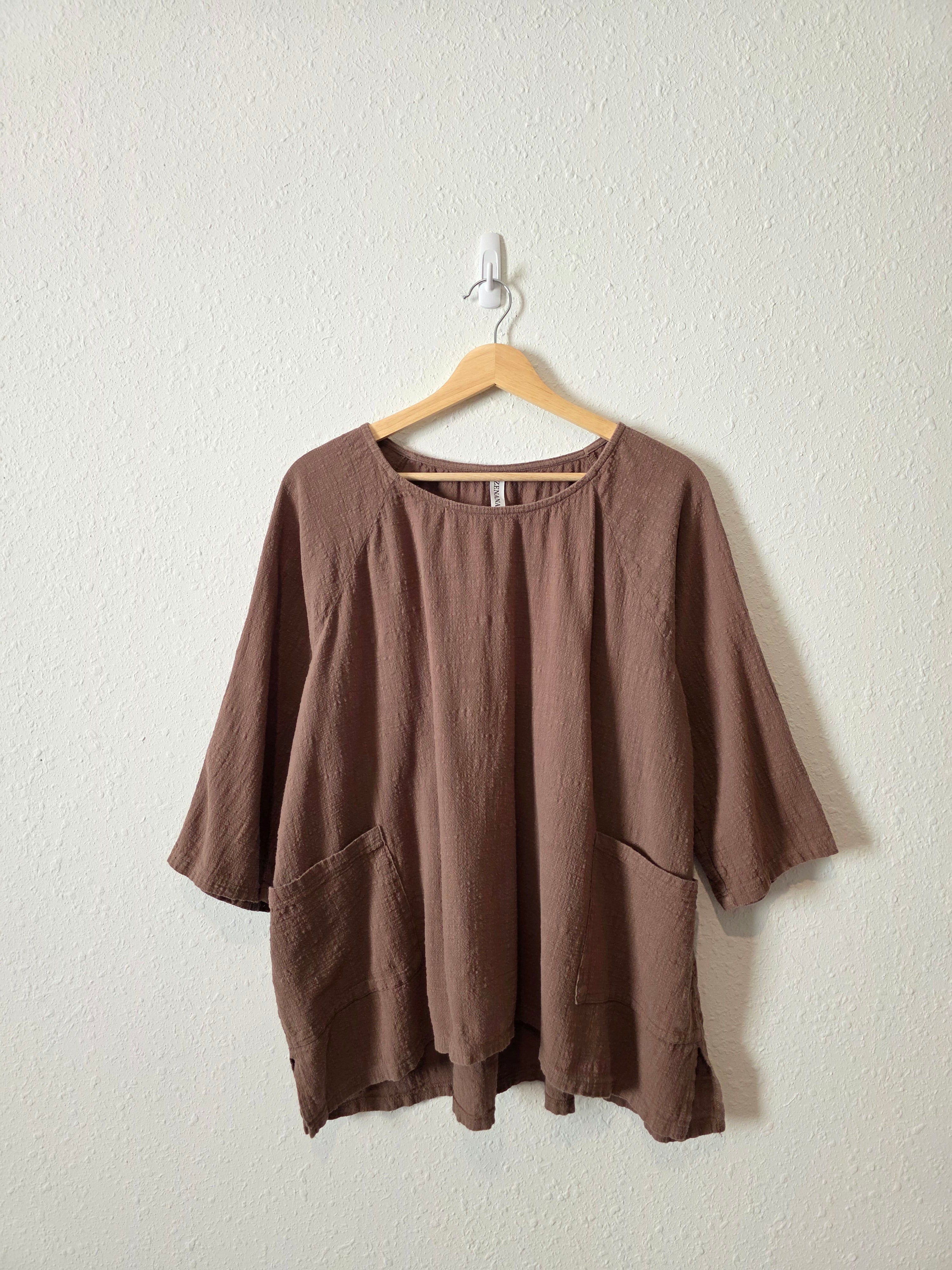 Brown Textured Cotton Top (L)