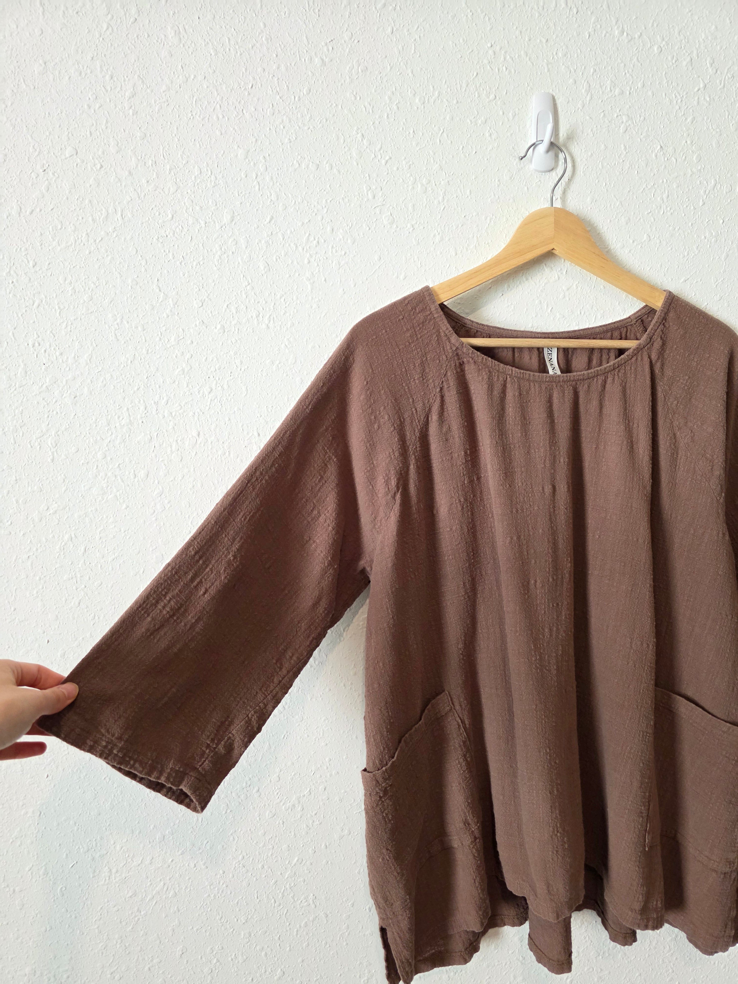 Brown Textured Cotton Top (L)