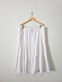 White Tiered Cotton Midi Skirt (XL)