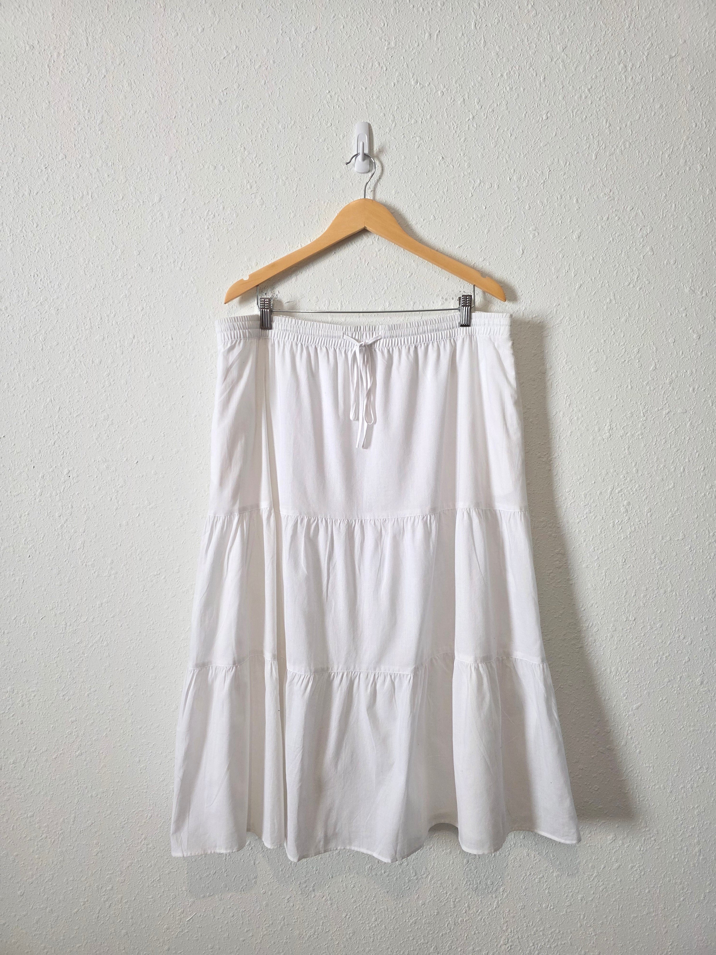 White Tiered Cotton Midi Skirt (XL)