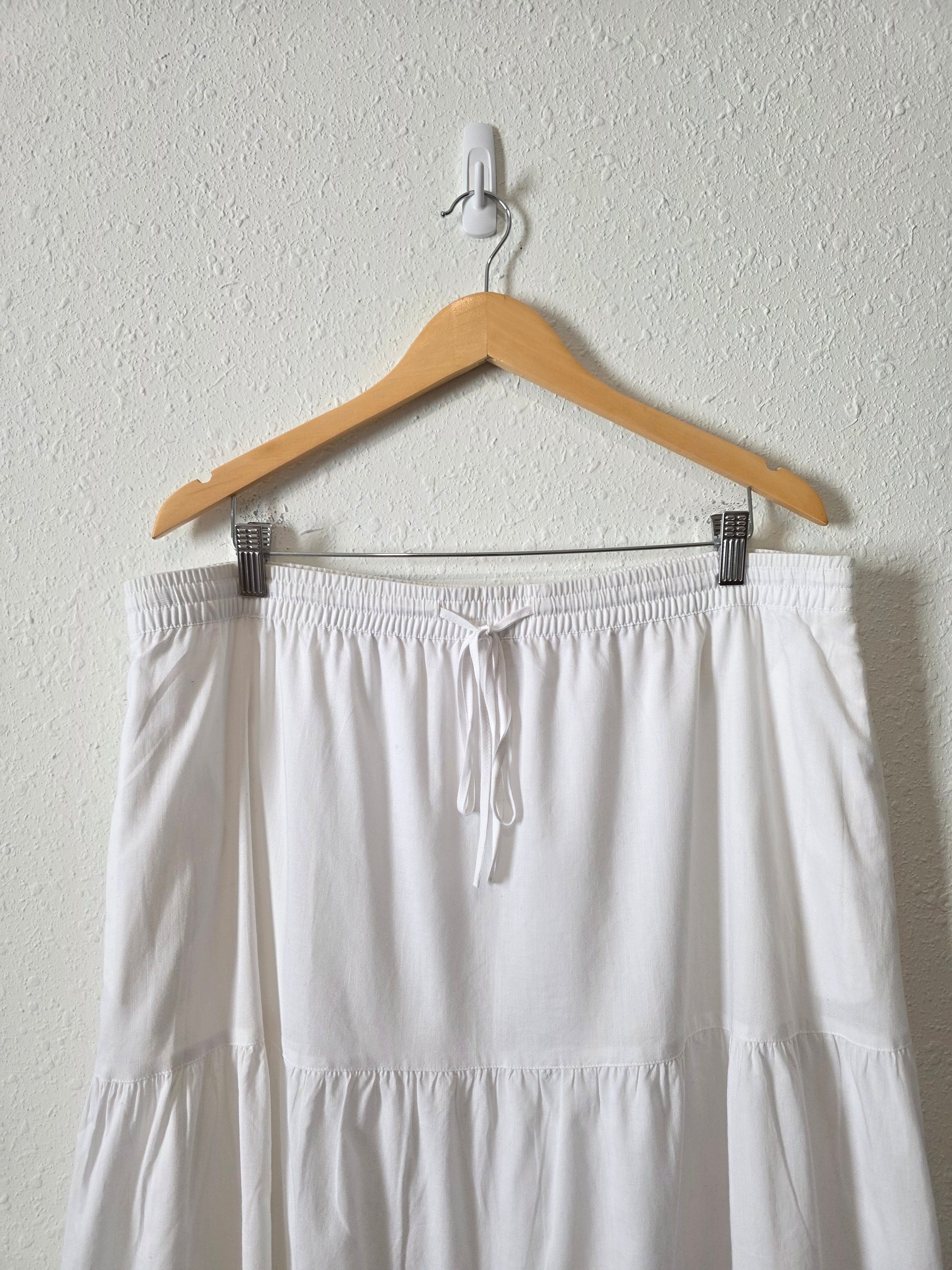 White Tiered Cotton Midi Skirt (XL)