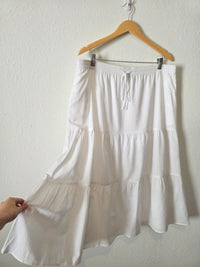 White Tiered Cotton Midi Skirt (XL)