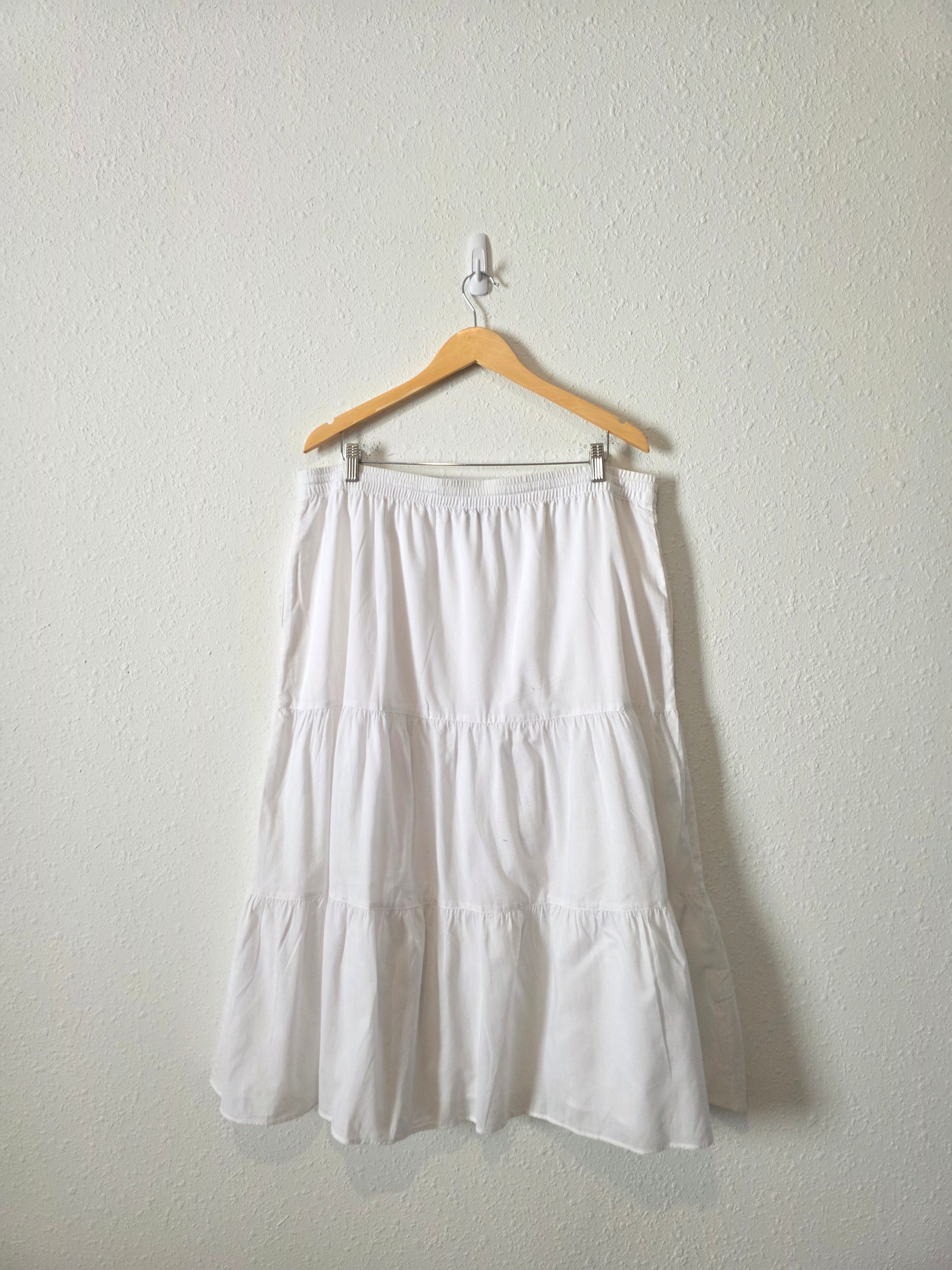 White Tiered Cotton Midi Skirt (XL)