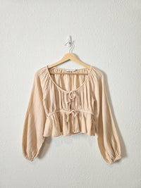 Cotton Gauze Tie Front Top (S)