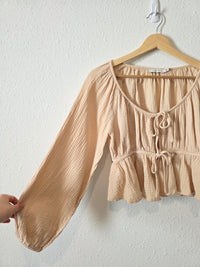 Cotton Gauze Tie Front Top (S)