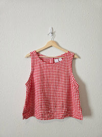 Red Gingham Linen Tank (L)