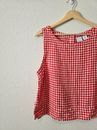 Red Gingham Linen Tank (L)