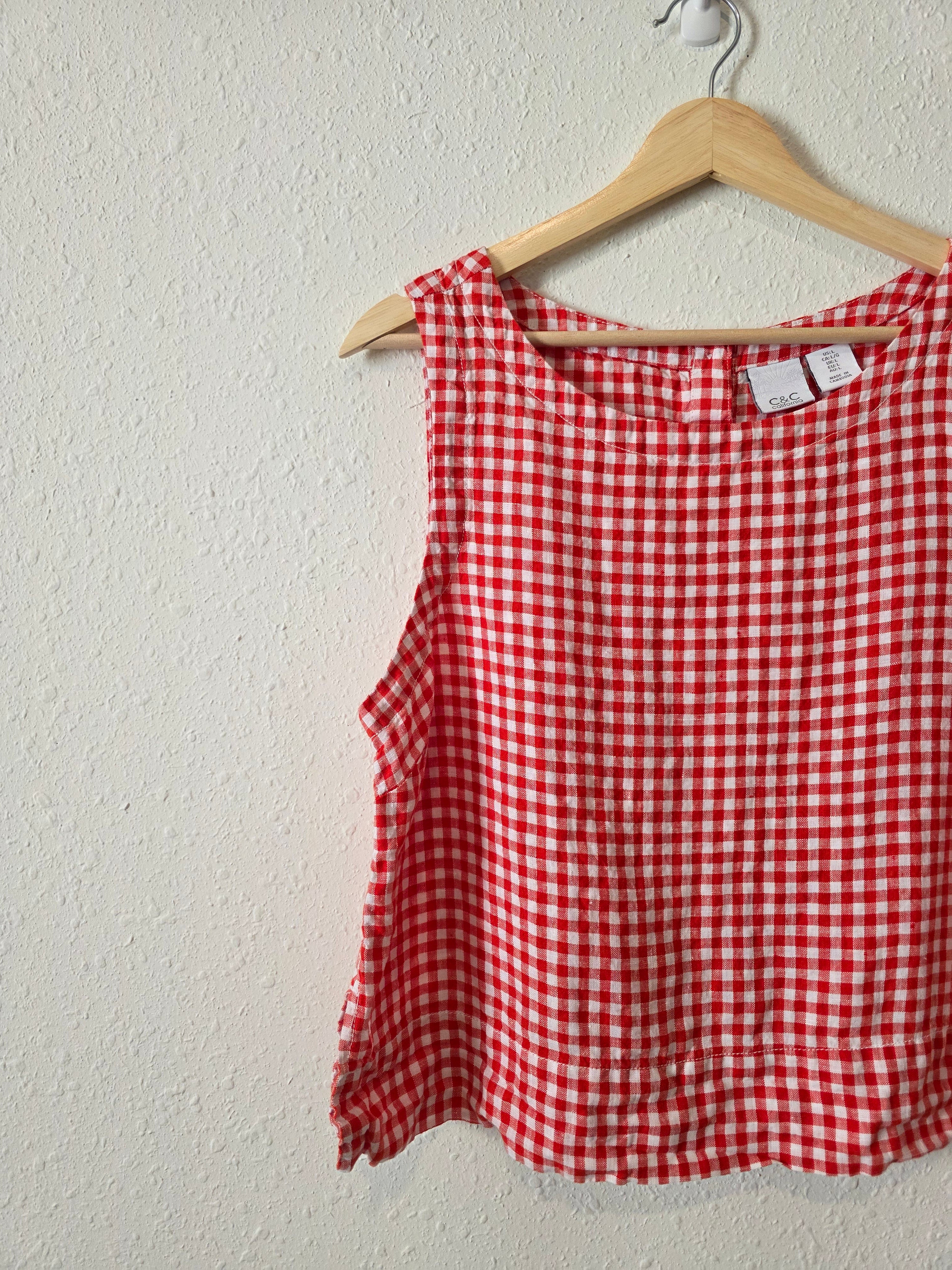 Red Gingham Linen Tank (L)
