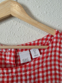 Red Gingham Linen Tank (L)