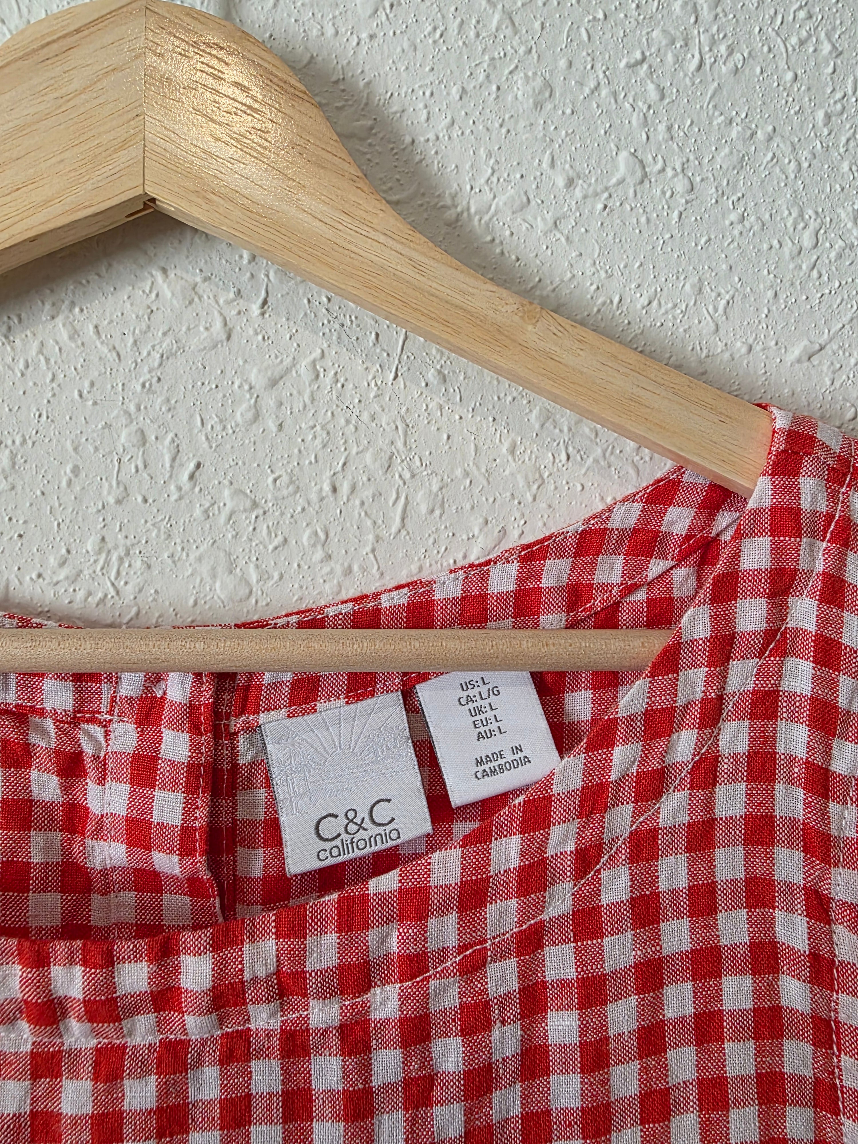 Red Gingham Linen Tank (L)