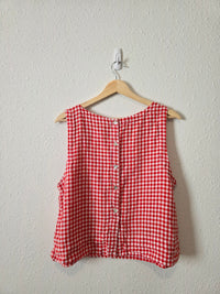 Red Gingham Linen Tank (L)