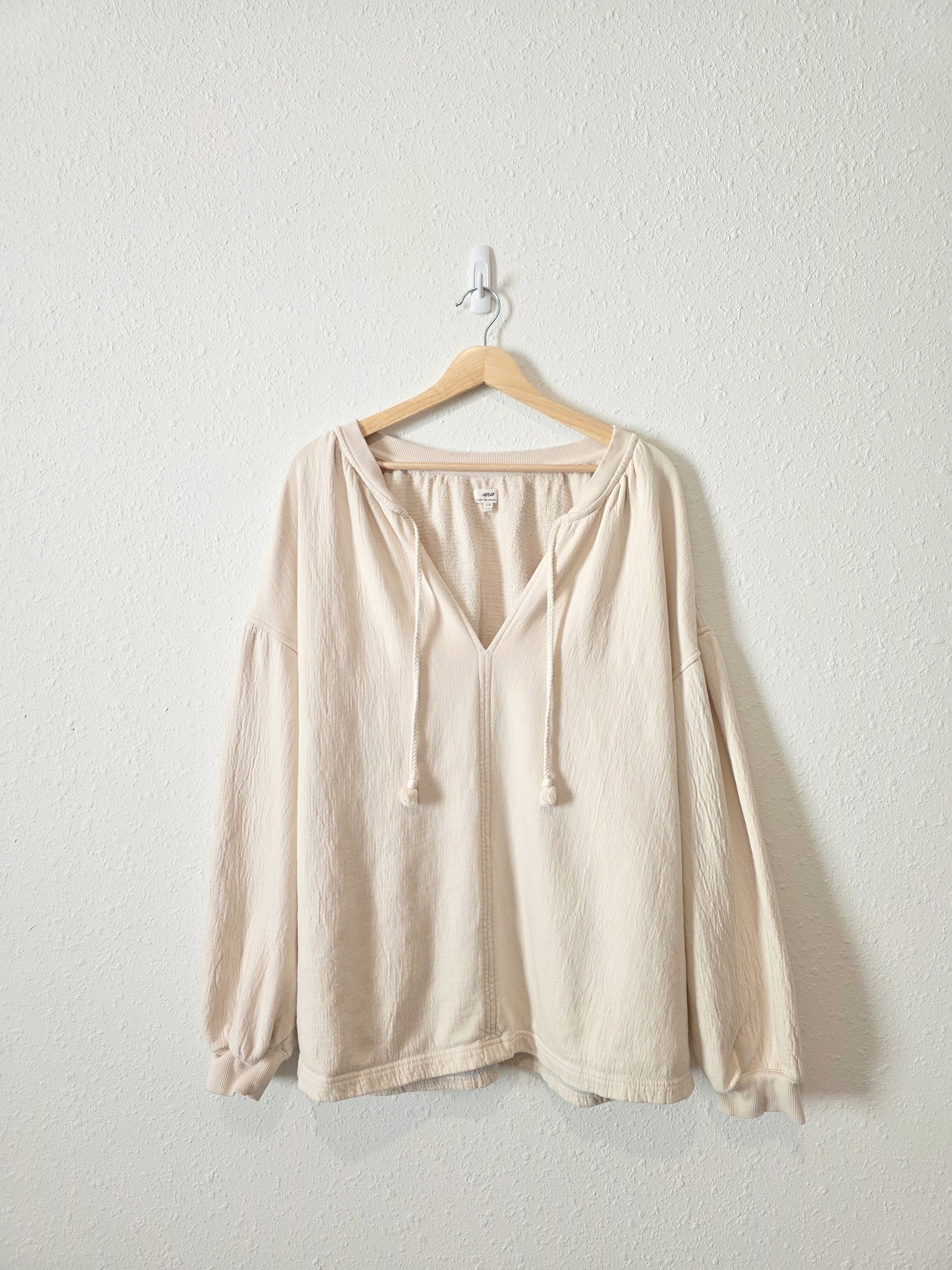 Aerie Cream Tasseled Sweatshirt (L)