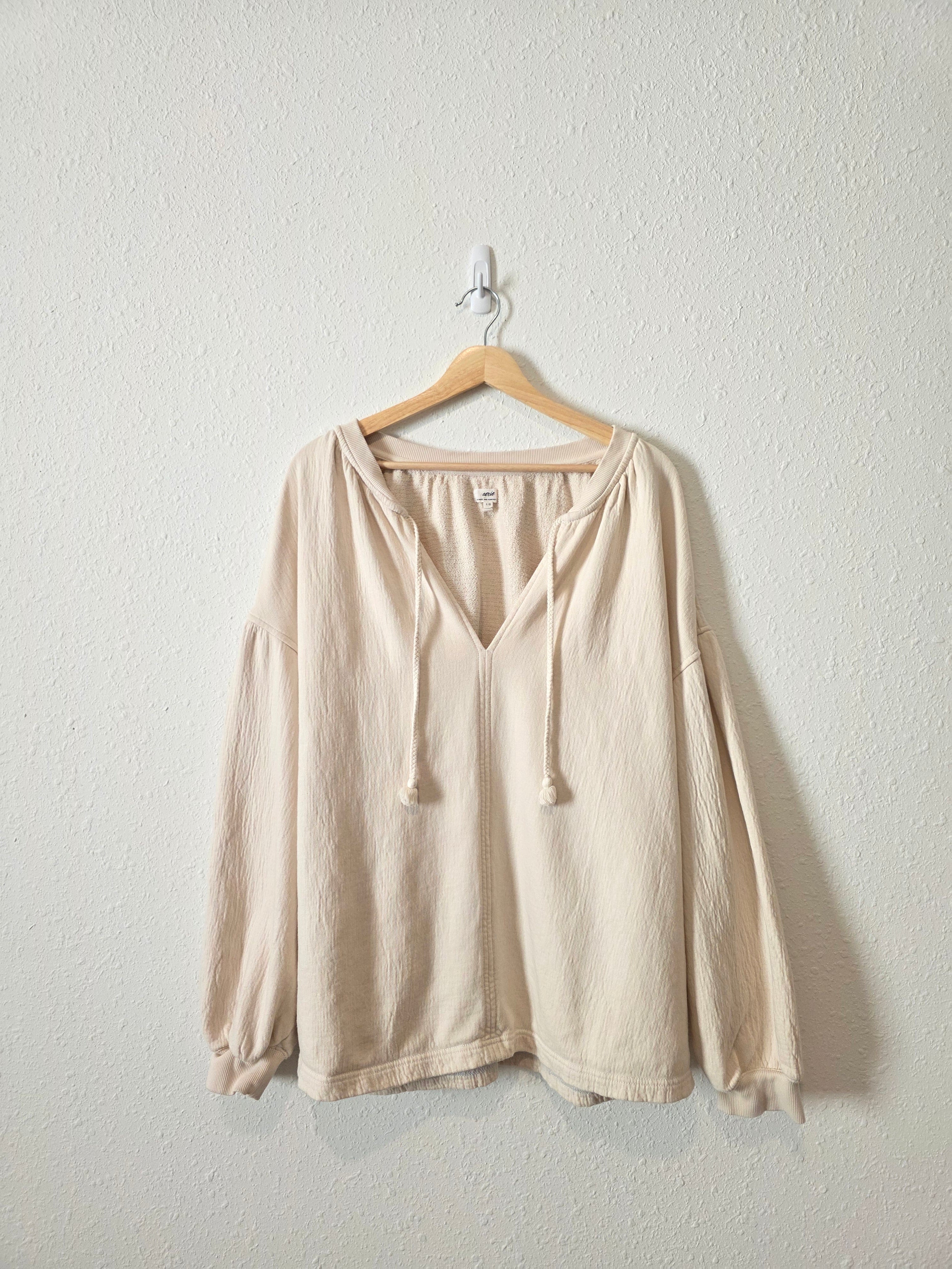 Aerie Cream Tasseled Sweatshirt (L)